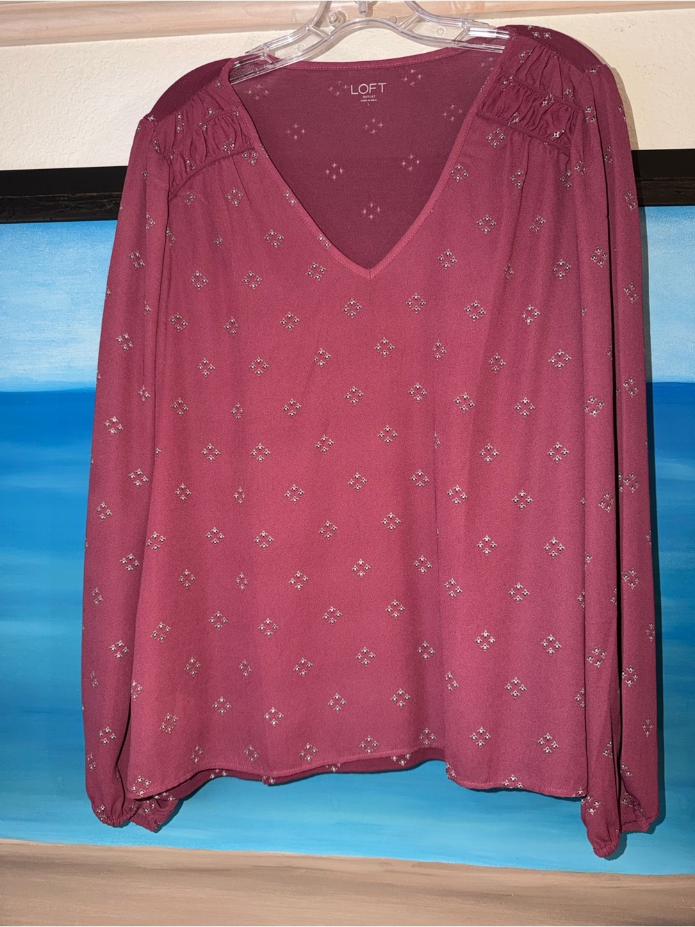 2 Pack: Tahari & LOFT Womens Gray Floral Button-Down & Rose V-Neck Blouse - Picture 6 of 8